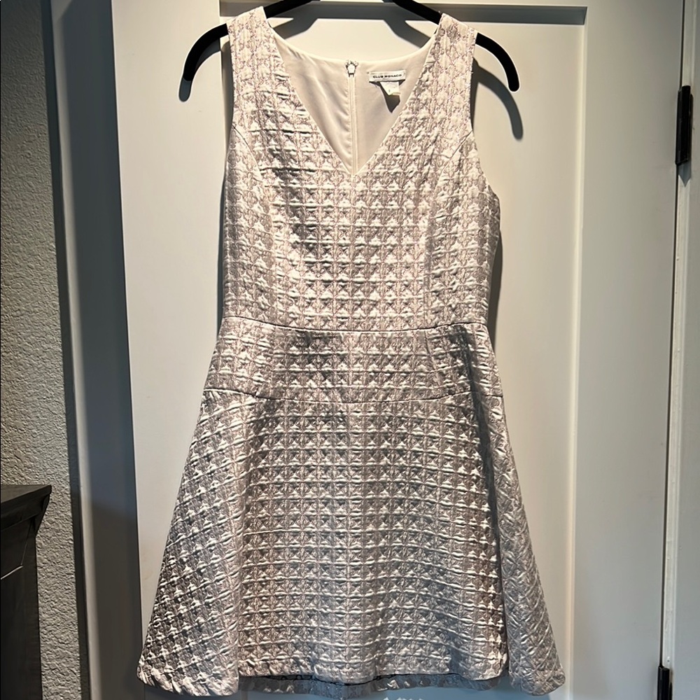 Club Monaco Silver A-Line V-Neck Mini Dress